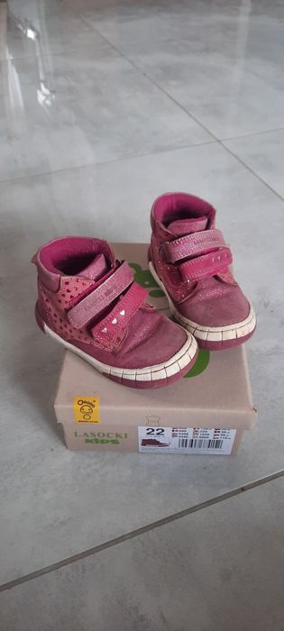 Buciki półbuty malinowe Lasocki r. 22 zapinane na rzep