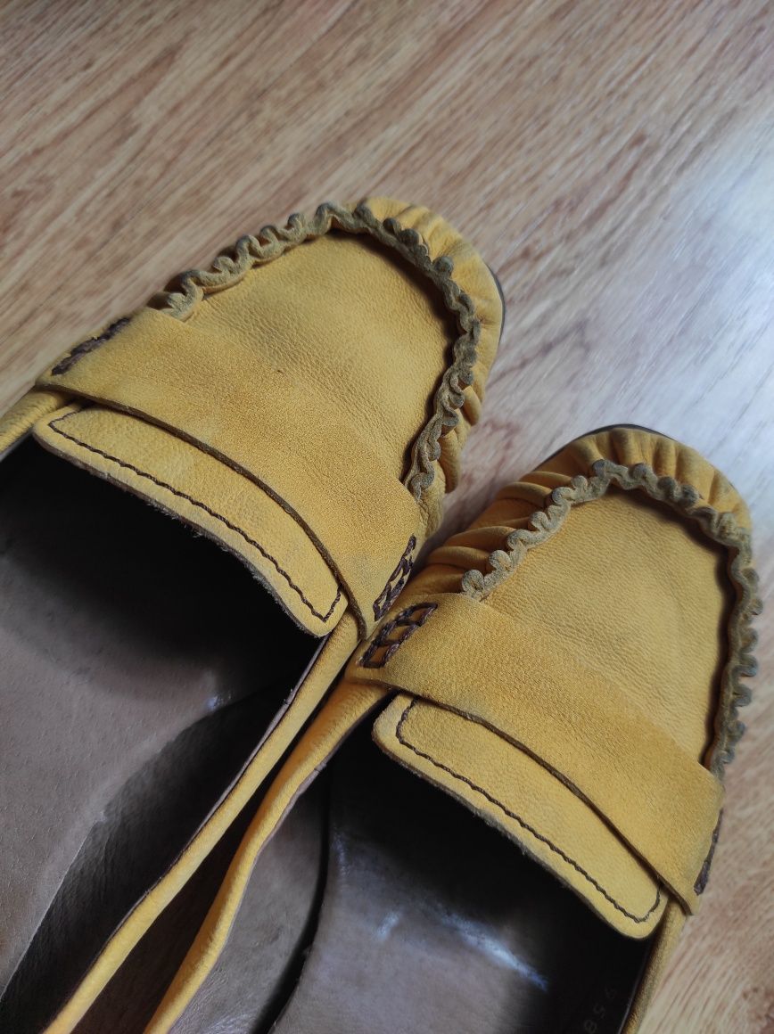 Buty damskie mokasyny żółte musztardowe Ryłko rozmiar 39 skórzane