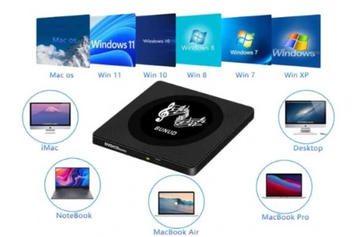 Napęd BUNUD Zewnętrzny CD USB 3.0 Type-C CD/DVD z 2 gniazdami USB CT10