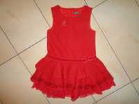 BENETTON Wool elegancka czerwona wełniana sukienka na ŚWIĘTA 5-6 l.