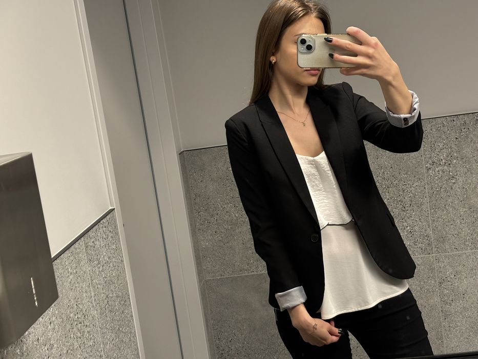 Klasyczny czarny żakiet marynarka elegancka biurowa do biura jak nowa