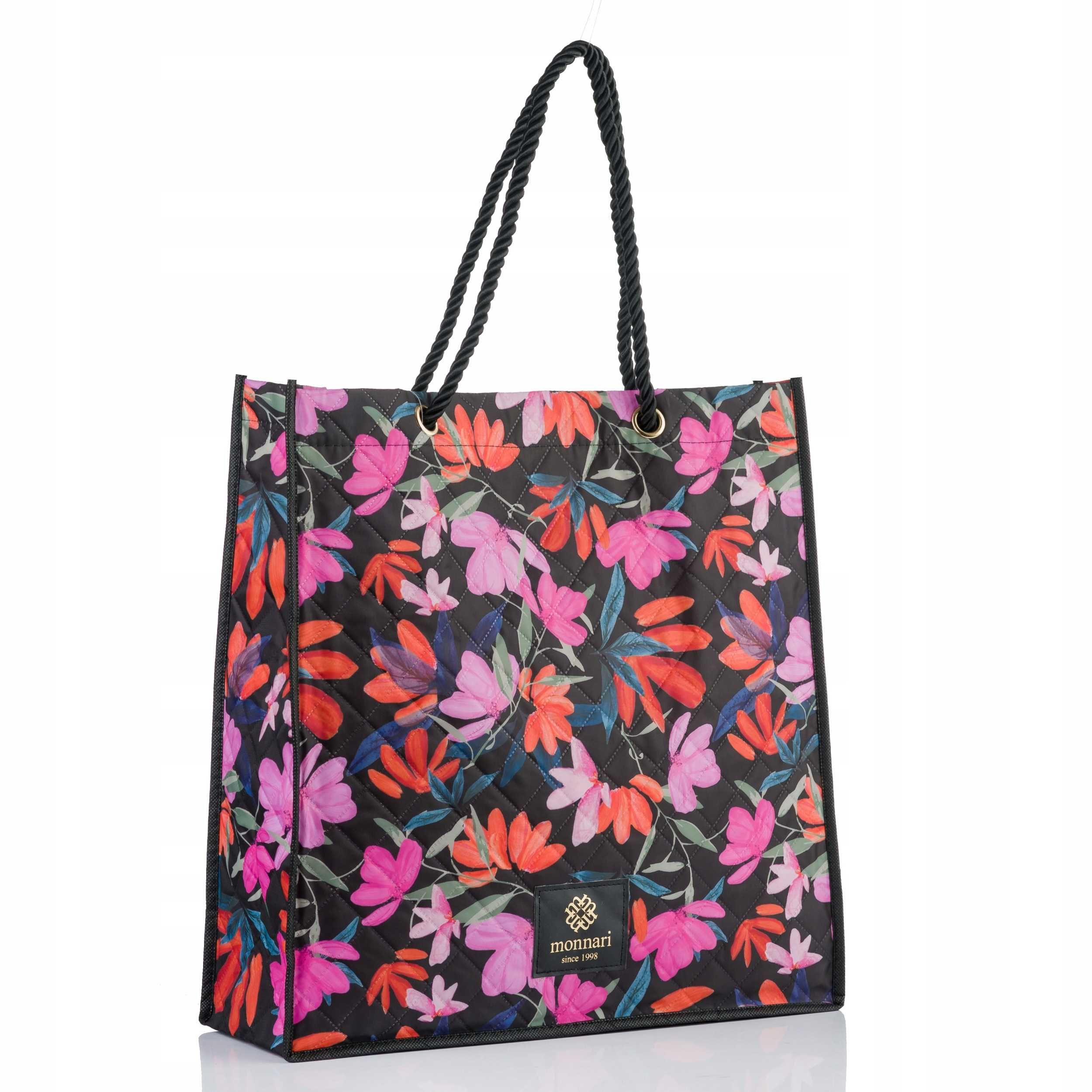 Monnari pakowna torba damska na zakupy shopper bag duża w kwiaty A4