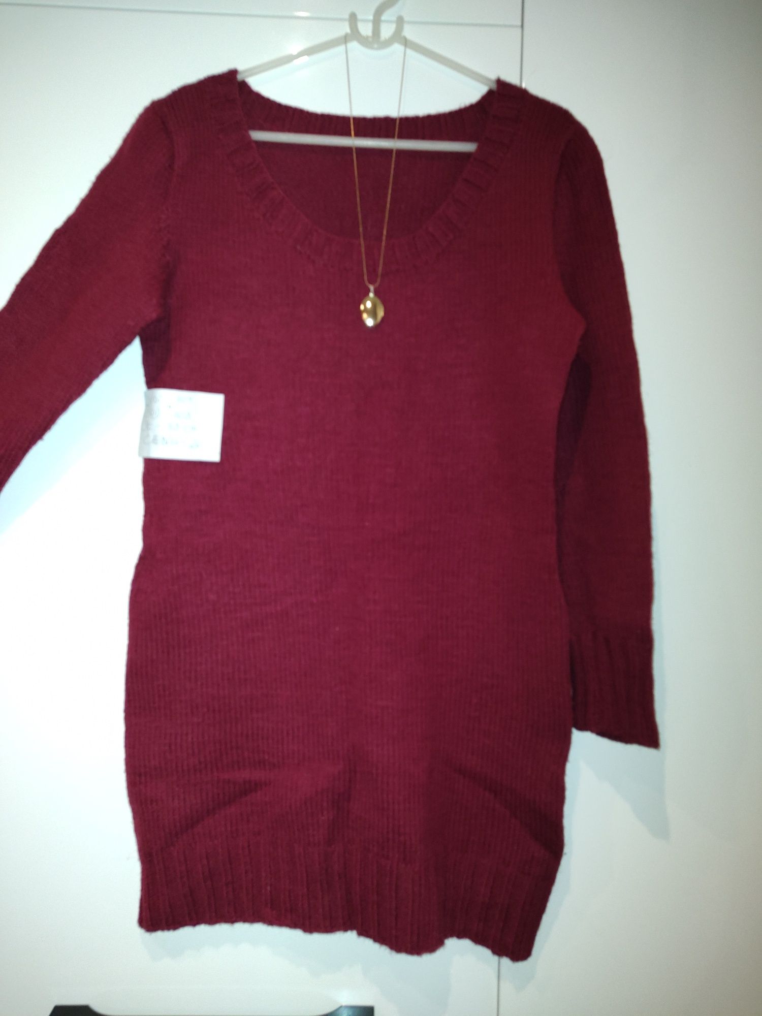 Bordowa sweterkowa tuniko -sukienka biust 104 tanio
