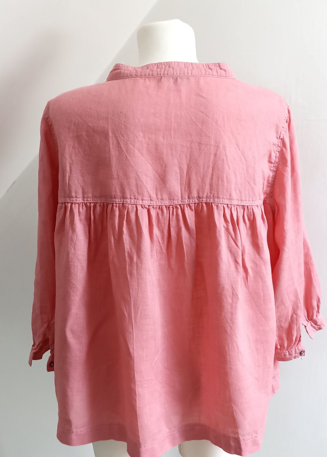 Lniana różowa bluzka z haftem boho, hippie, cottage XXL