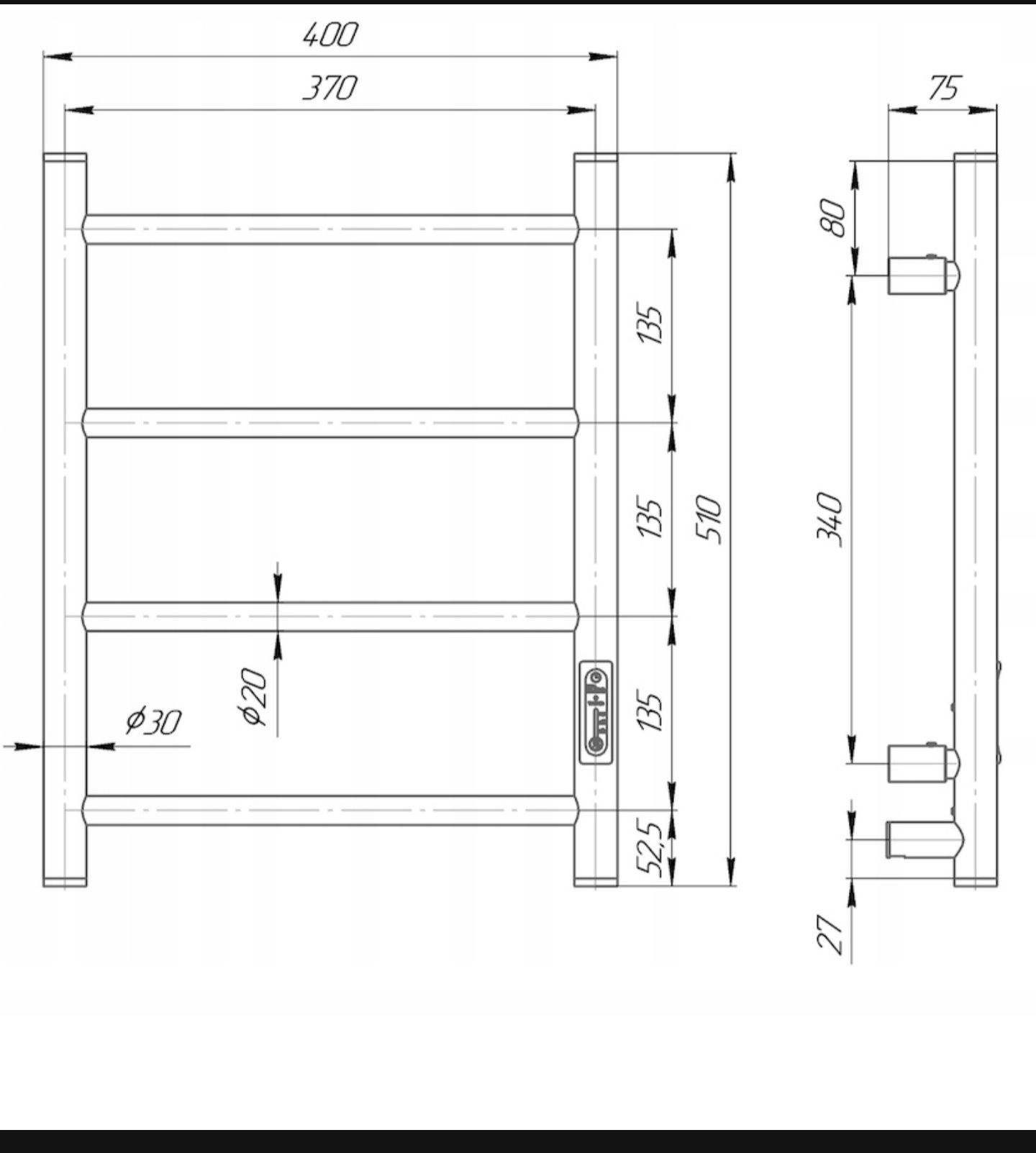 Grzejnik łazienkowy elektryczny Elna-Service 35 W 400 x 510 mm złoty