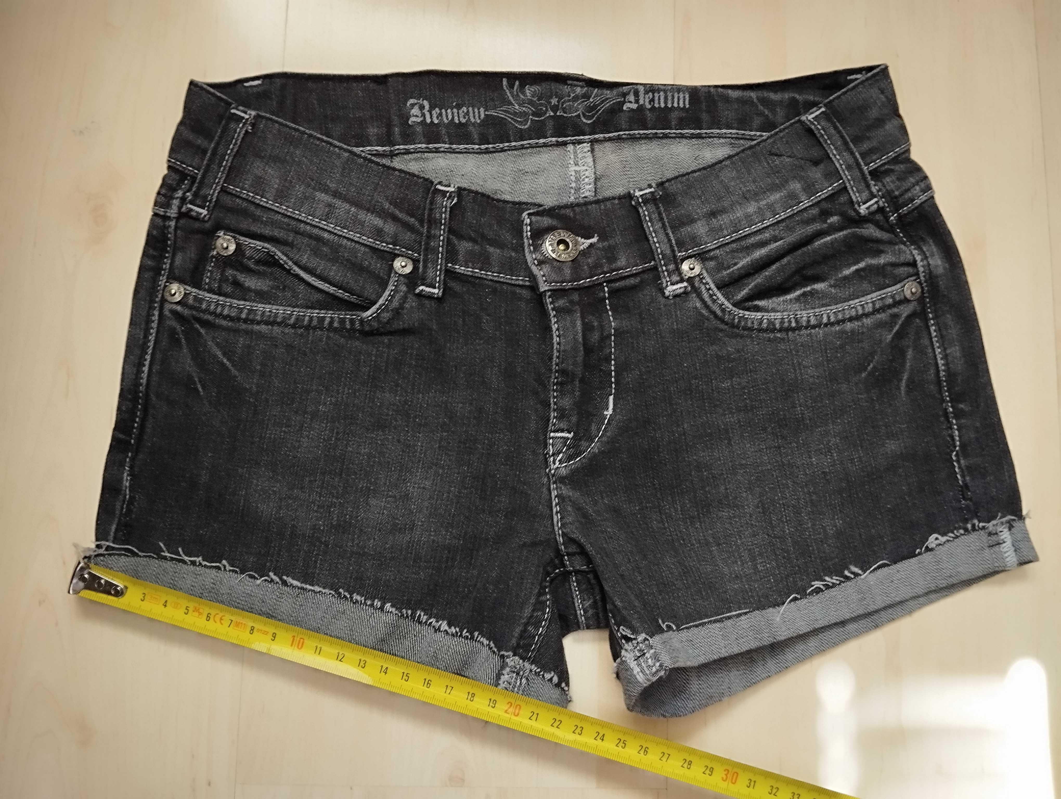 czarne szorty jeansowe postrzępione xs przecierane elastyczne szare