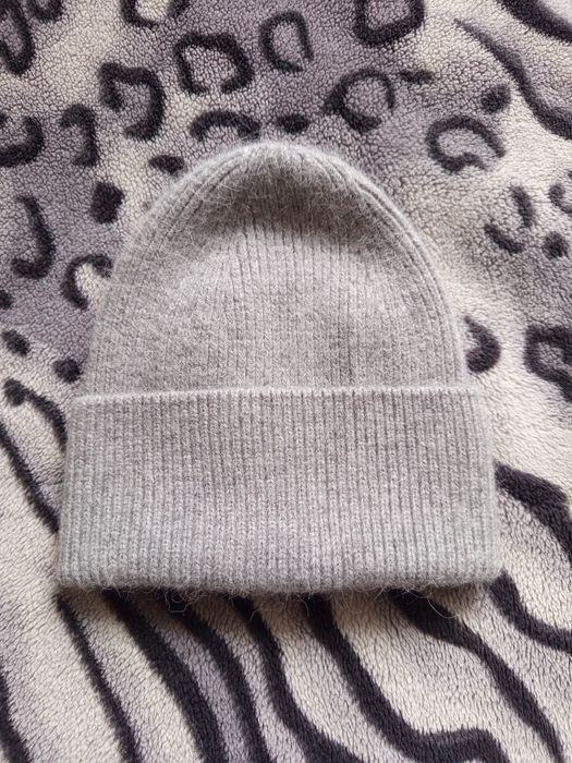 Damska czapka popiel prążkowa mięsista gładka angora ciepła gruba