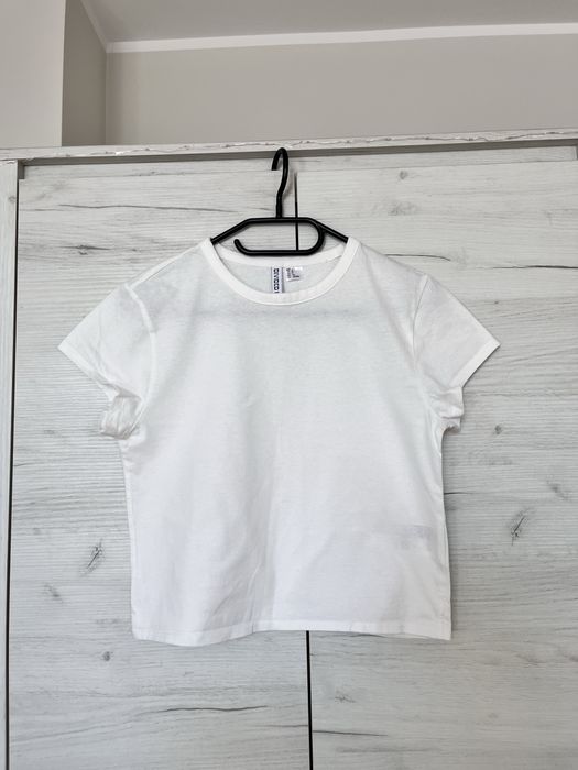 Biała krótka koszulka S H&M z krótkim rękawem bluzka basic