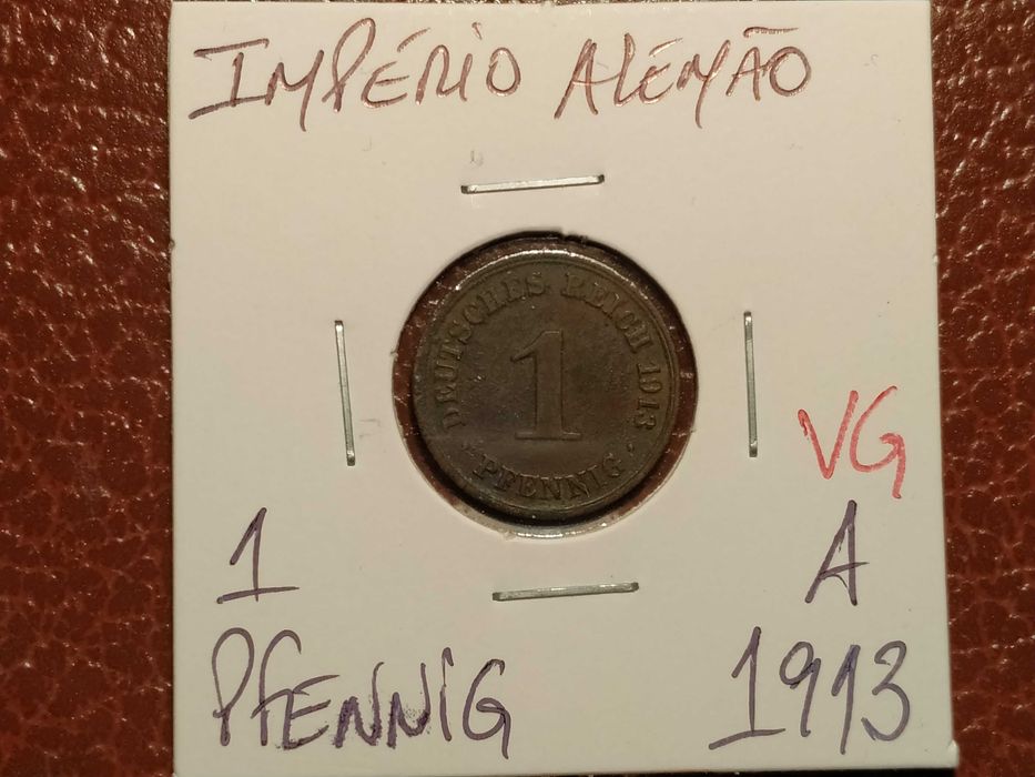 Império Alemão - moeda de 1 pfennig de 1913 A (VG)