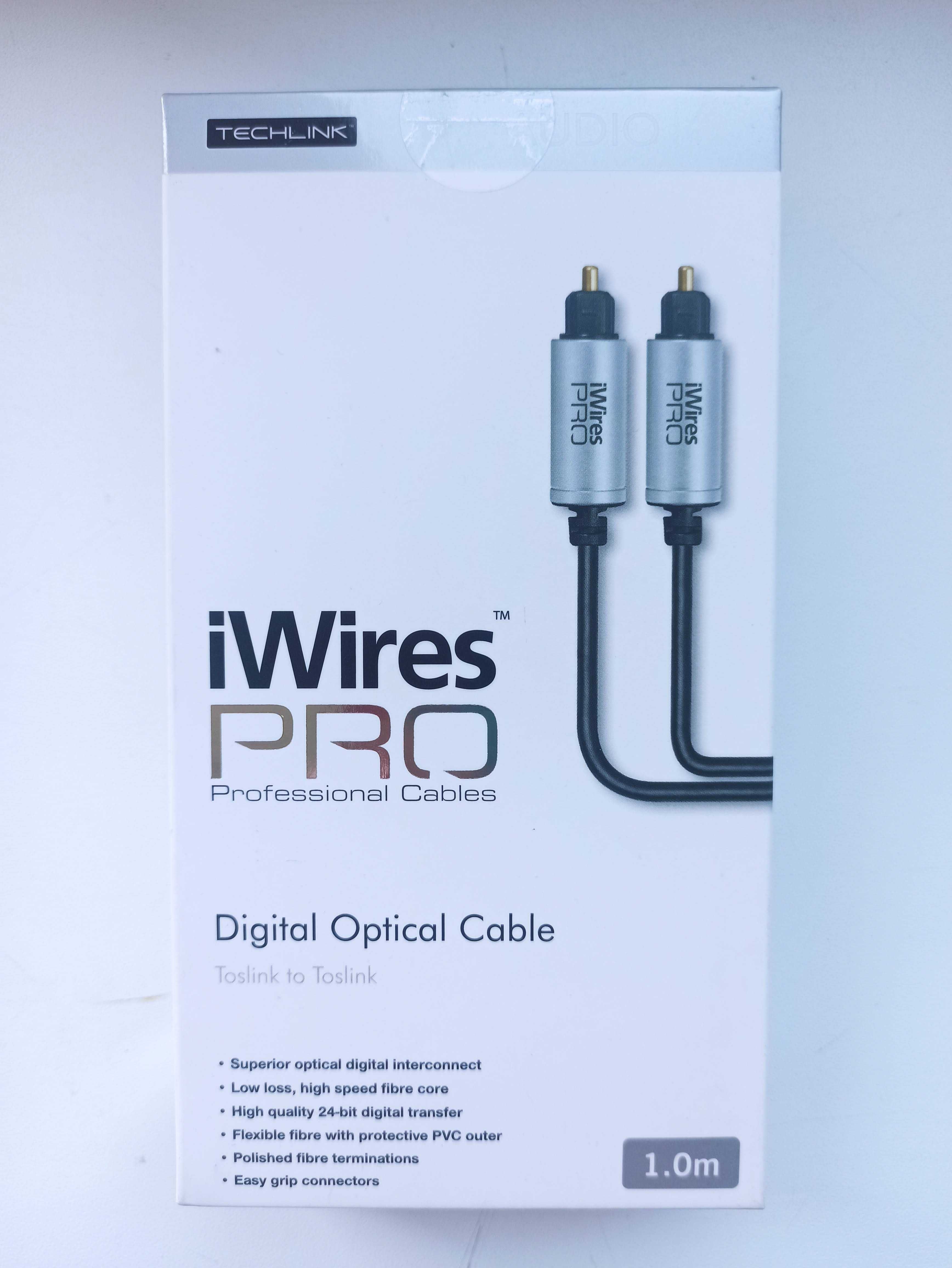 Przewód optyczny - światłowód - Toslink audio 1 metr NOWY Professional