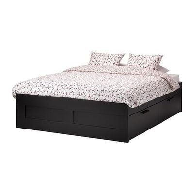 Cama ikea Brimnes preta queen size com estrado