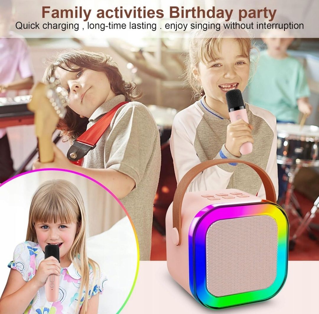 Głośnik bezprzewodowy przenośny 2w1 LED mikrofon karaoke bluetooth USB