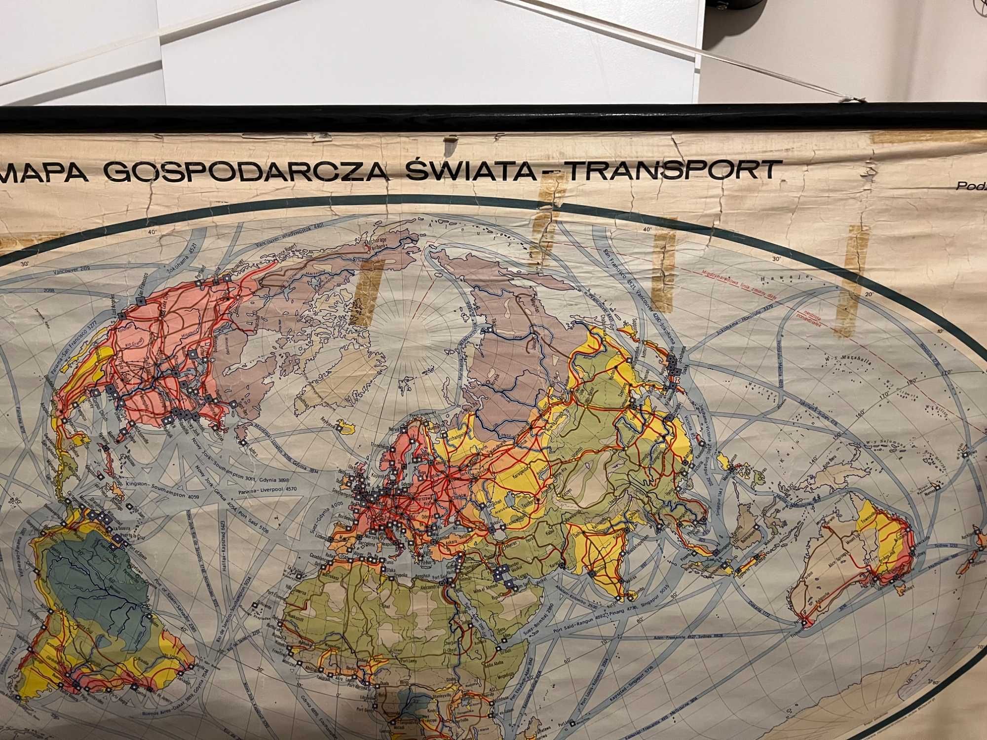 Stara mapa gospodarcza świata transportu, glob, vintage