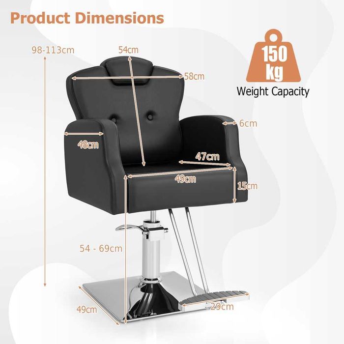 Fotel fryzjerski obrotowy hydrauliczny z podnóżkiem skóra czarny