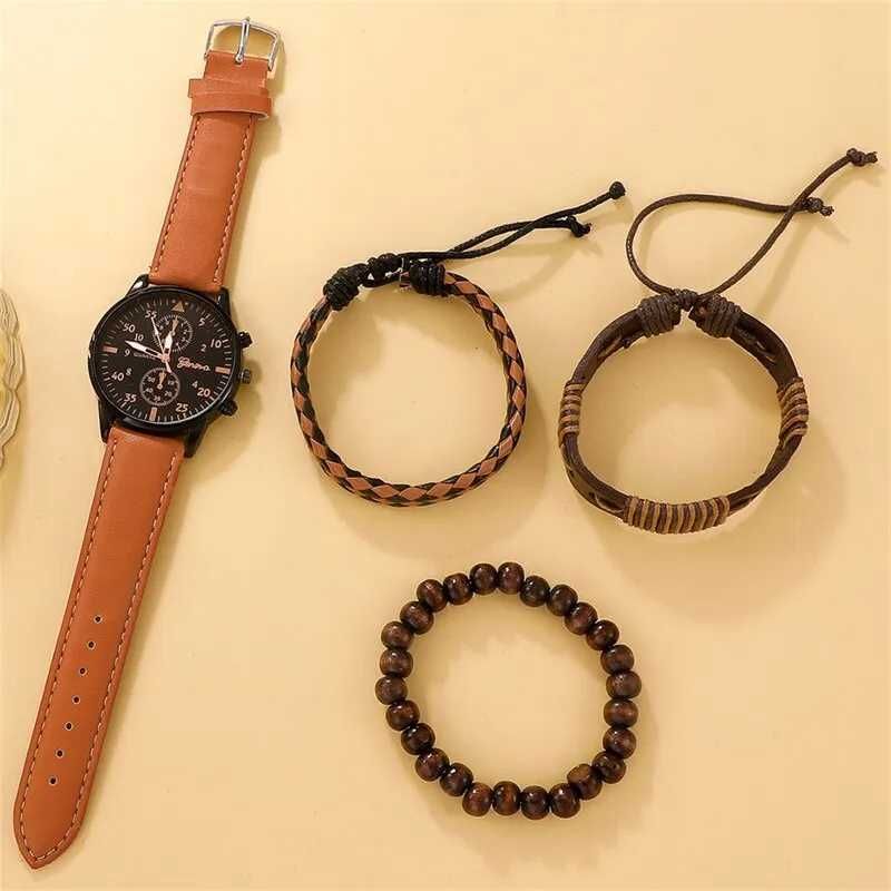 Подарочный набор, Relogio Masculino. Мужские часы, набор браслетов.