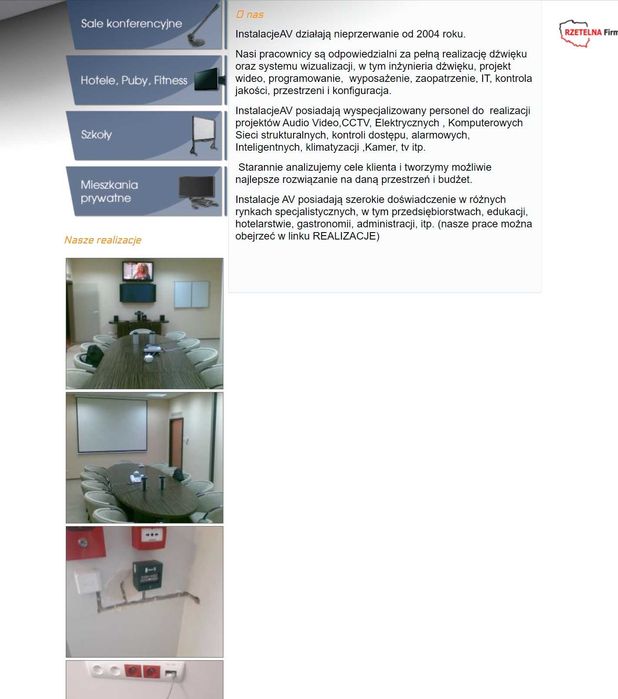 Strona dla instalatora instalacji  audio video pozycjonowana 10 lat