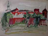 Obraz, akwarela, martwa natura, Krakow Wawel