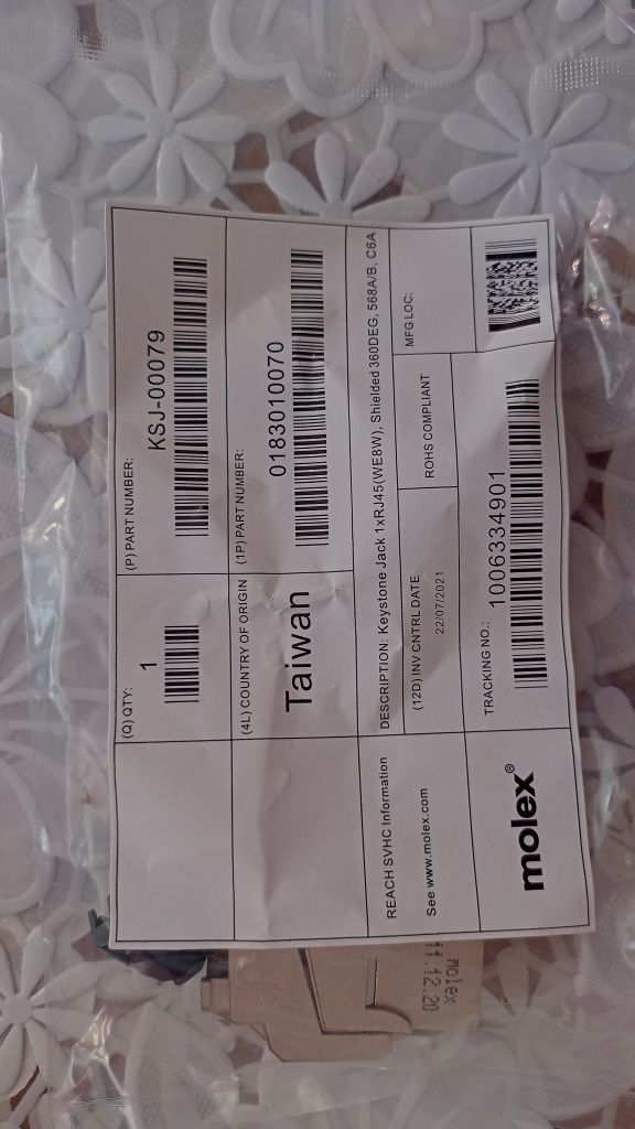 Модуль Keystone RJ45 STP CAT 6A MOLEX