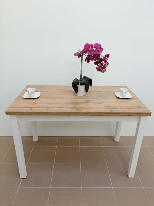 Stół kuchenny Edwin 120x68x32 Dąb Wotan, noga biała PROMOCJA !!