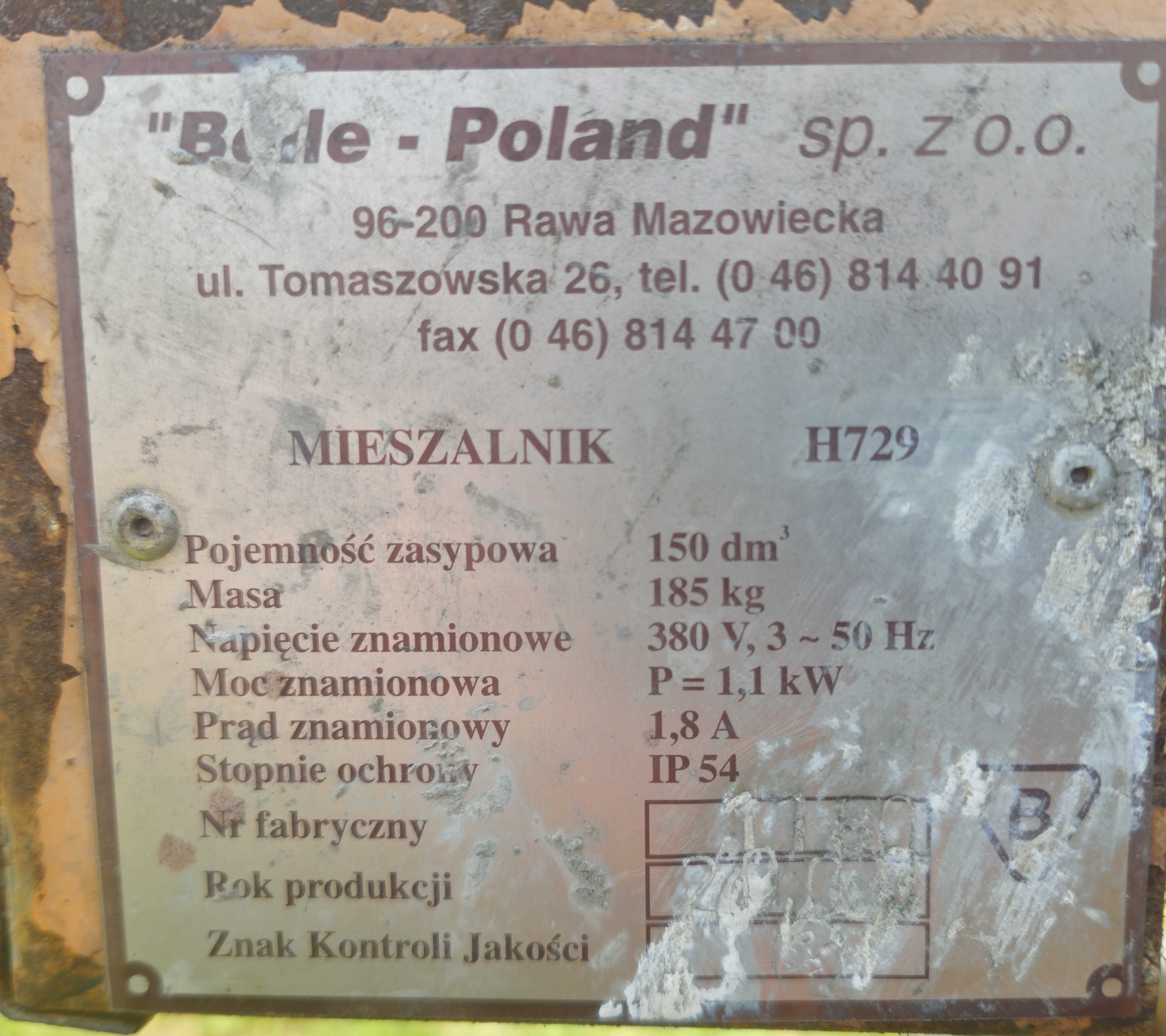 Betoniarka Belle H729 150l, 1,1kW 380V