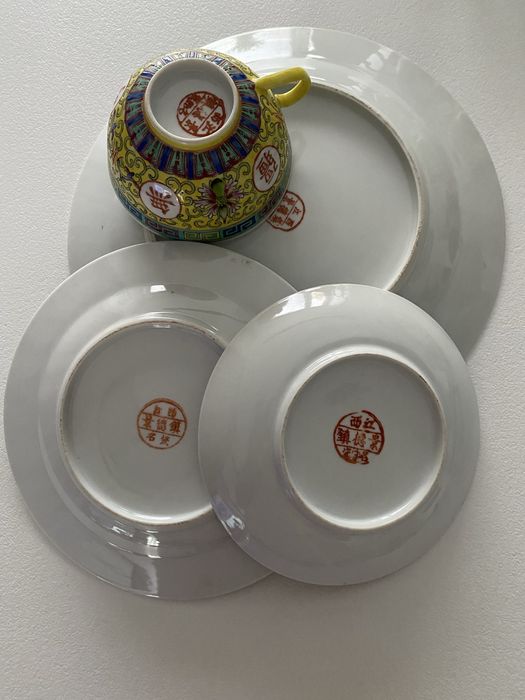 Chińska porcelana Mun Shou zestaw dla 4 osób