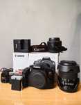 Canon T6 + Lente 18-55mm + Lente Yongnuo 35mm f/2 + 3 baterias