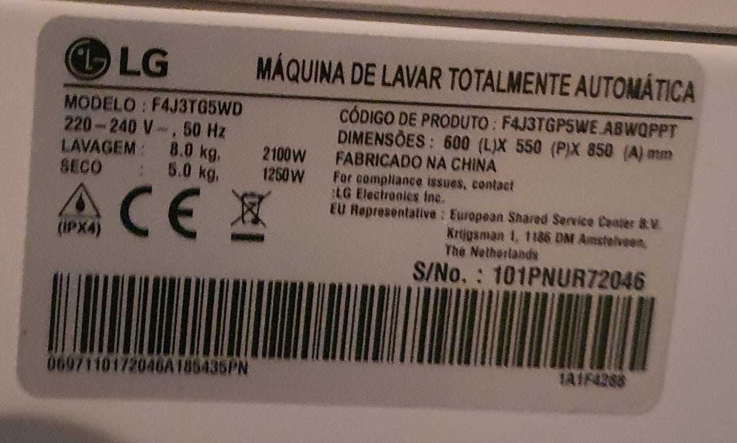 Máquina Lavar e Secar Roupa Automática LG F4J3TG5WD e MUITO POUCO USO