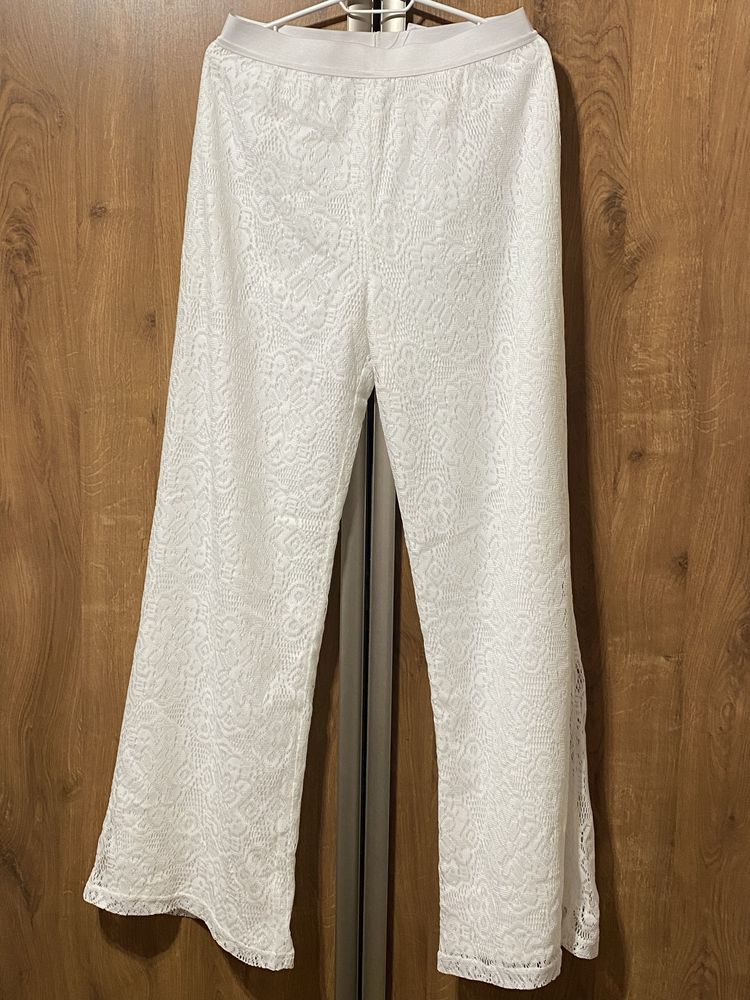 Ażurowe, koronkowe spodnie damskie „Alba Moda” 38/M - nowe, białe