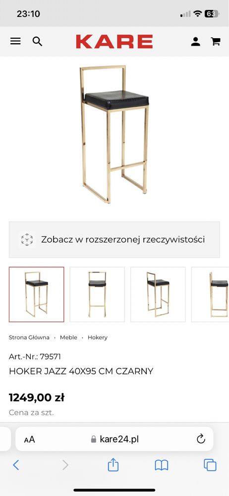 Hokery Kare Design Jazz czarny, 40x95 złoto, czarne glamur styl