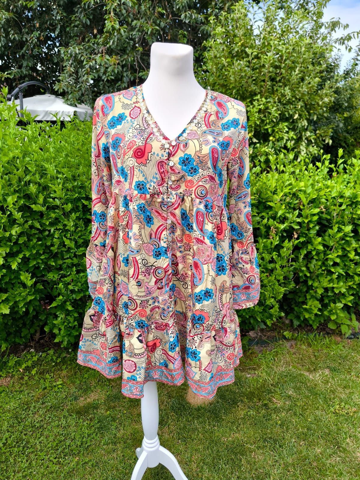 Sukienka Boho jedwab kolorowe wzory roz M-3xl