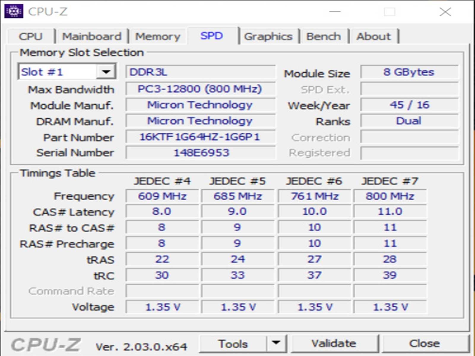 DDR3 16GB Micron 12800 L