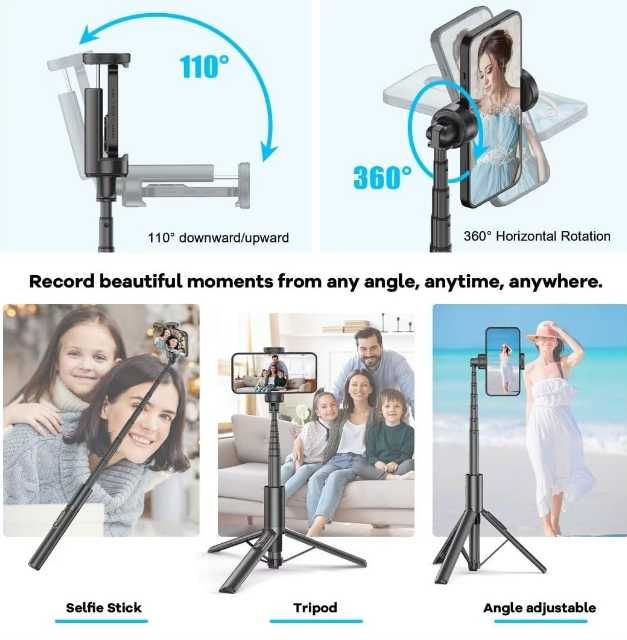 Gehenwo 155cm Statyw do selfie, statyw do telefonu obracany o 360°
