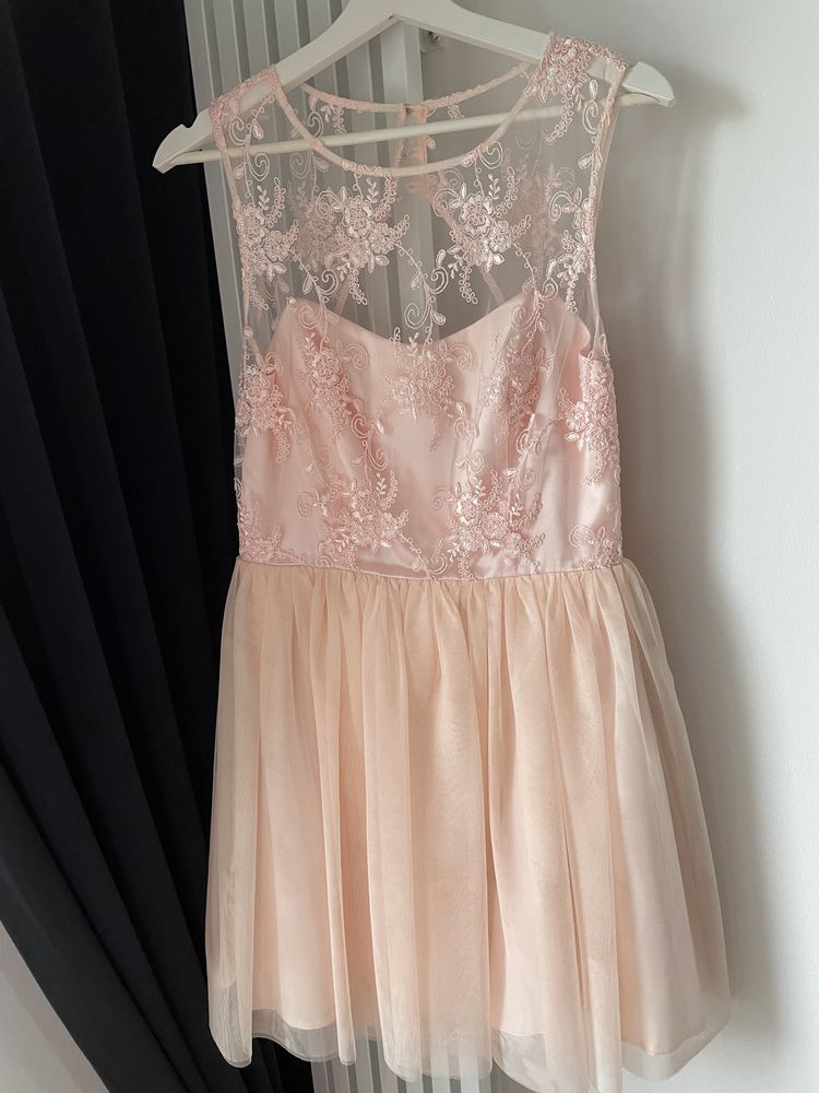 Sukienka wesele slub  SALSA rozmiar s/m tiul koronka kolor brudny roz