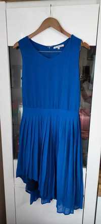 Sukienka niebieska chabrowa plisowana bez rękawów