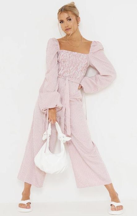 Комбинезон PrettyLittleThing в клетку с пышными рукавами