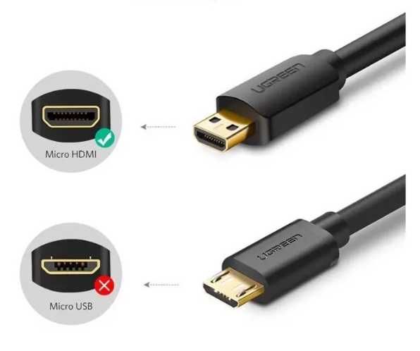 Кабель UGreen  Micro HDMI to HDMI 4K 3D - 2 МЕТРА (черный)