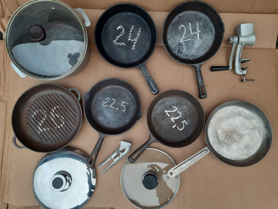 Сковорода чугунная 22,5см, гриль 26см, казан 6л СССР, Мрия