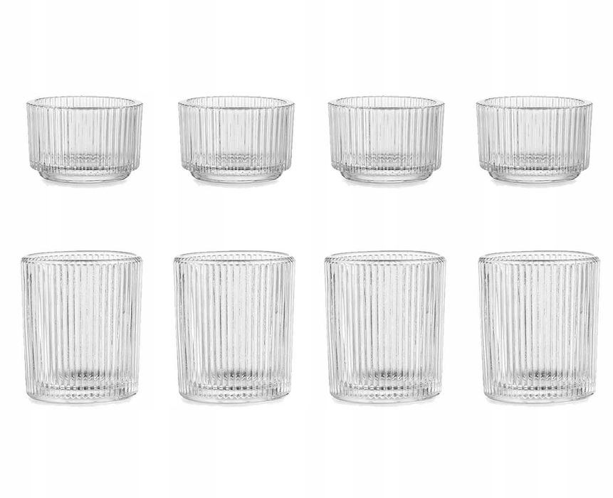 Szklane świeczniki, zestaw 8 sztuk retro na tealighty - wesele, święta