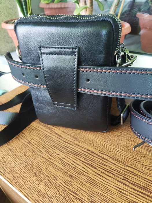 Кожаная Барсетка - Сумка мужская. Черная