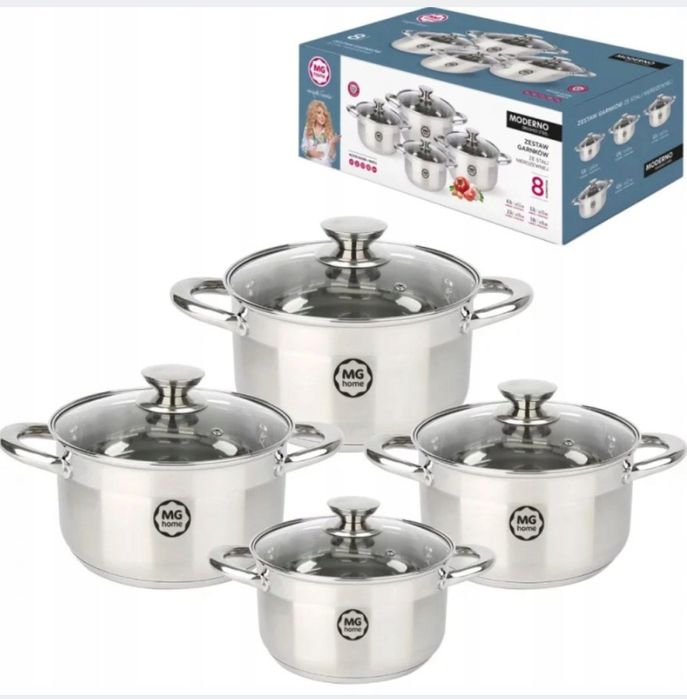 Zestaw garnków MG Home szklane 8 el.