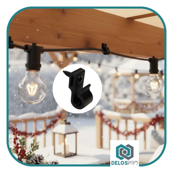 Haczyki wkręcane uniwersalne do lampek świątecznych, czarne 60 szt.