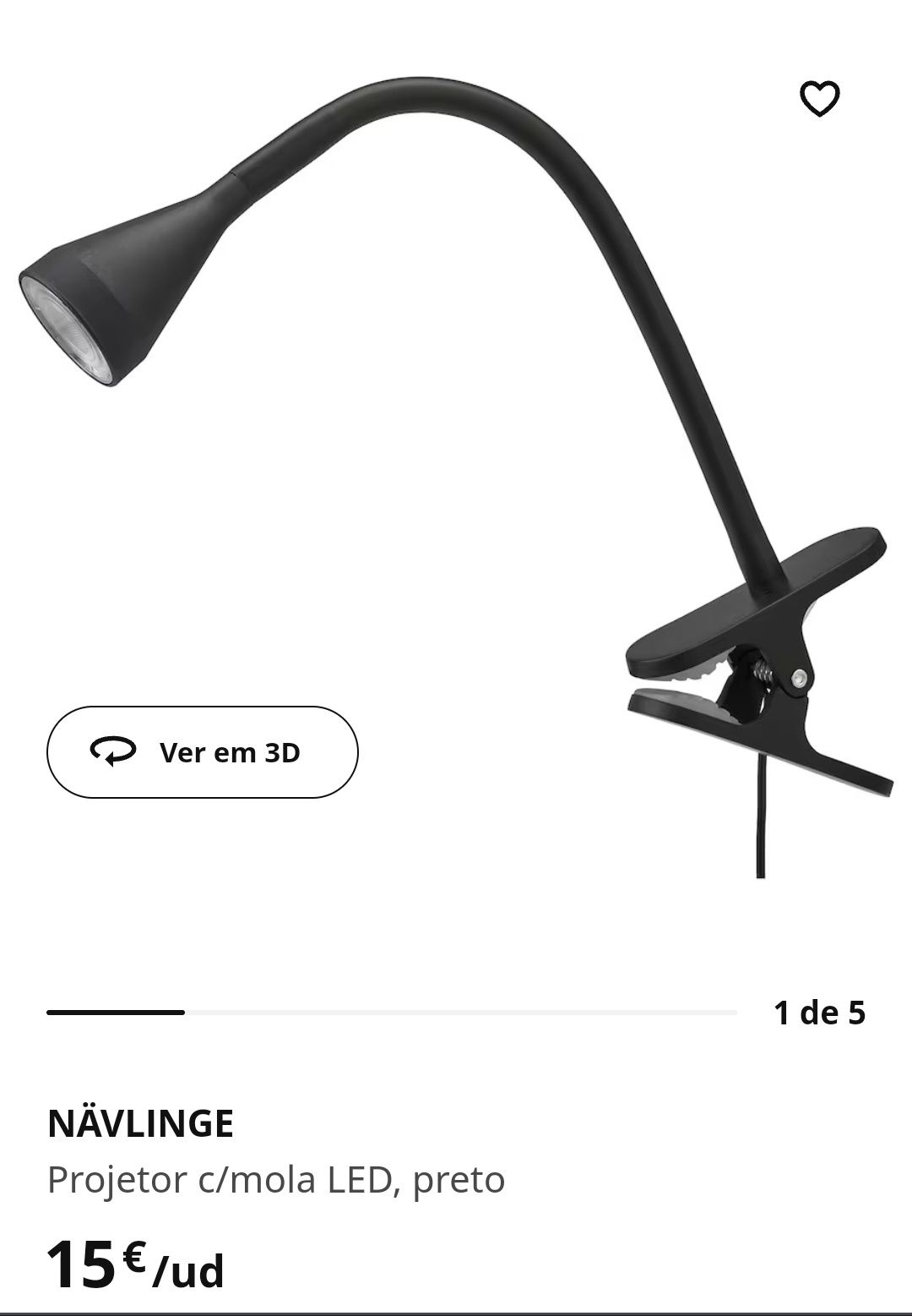 Ikea NÄVLINGE, candeeiro de Mola preto
Projetor c/mola LED