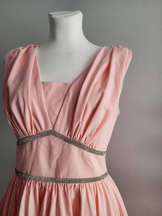 Sukienka rozkloszowana różowa kryształki wesele komunia chrzciny L XL