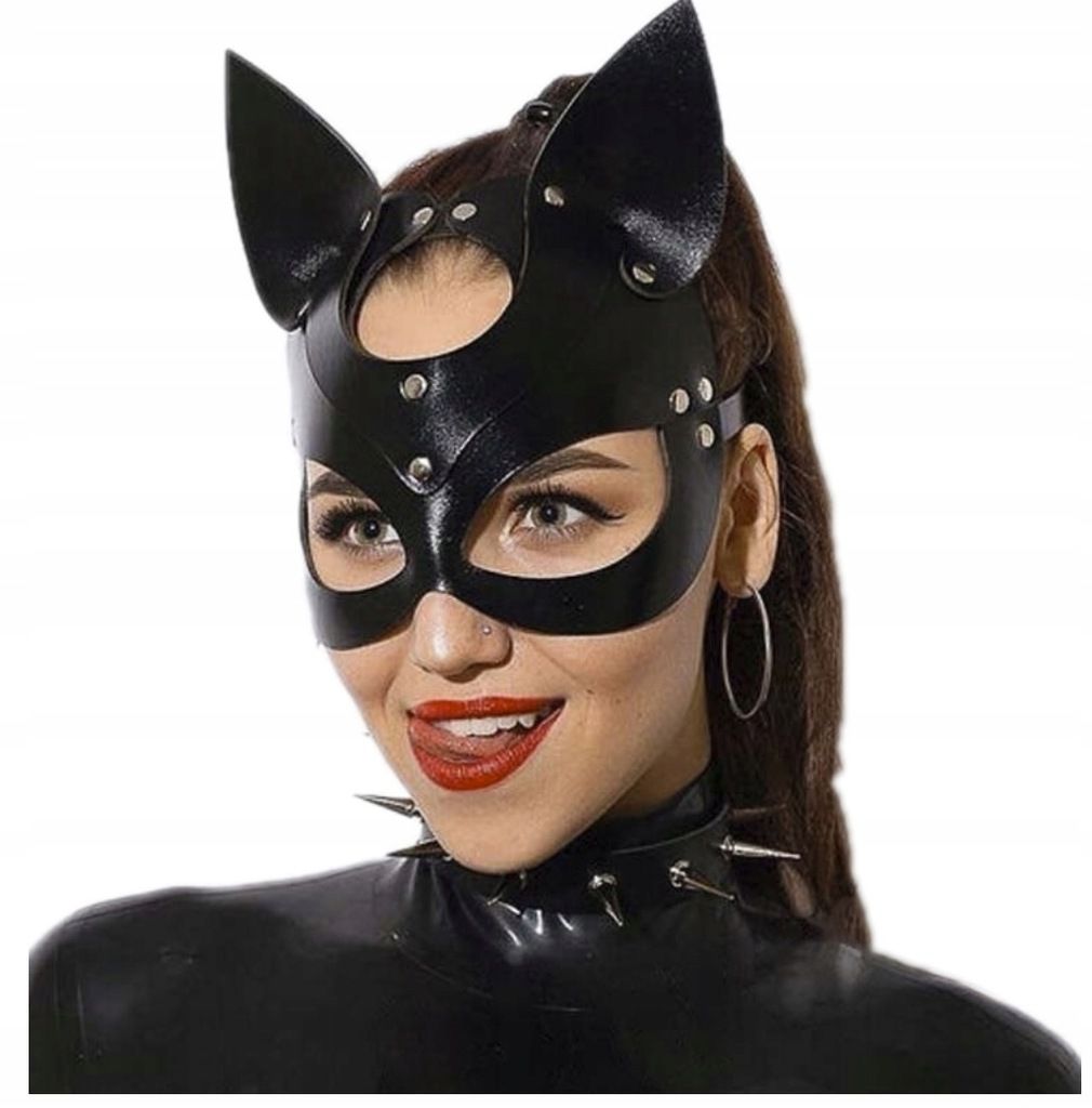 Czarna skórzana maska bdsm kotka kocica catwoman