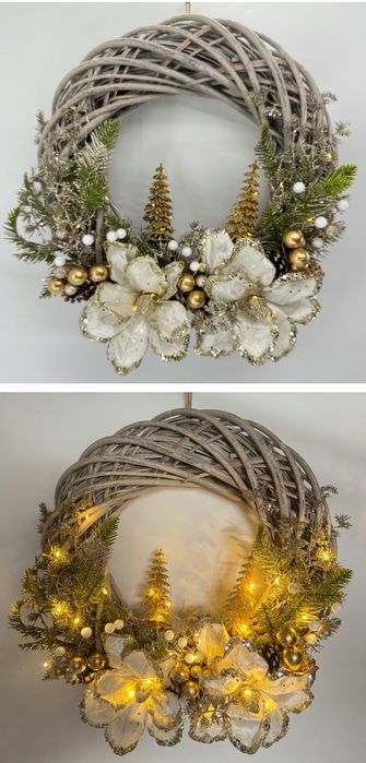 Wianek świąteczny LED 42 cm zimowy bożonarodzeniowy na drzwi