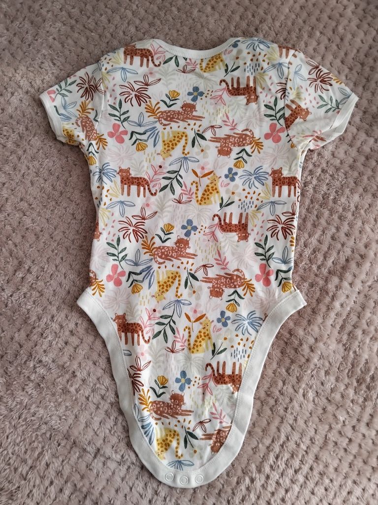 Body Primark 92 98 beżowe wzory bawelna kwiatki koty