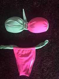 bikini colorido brasileiro verde e rosa tamanho s