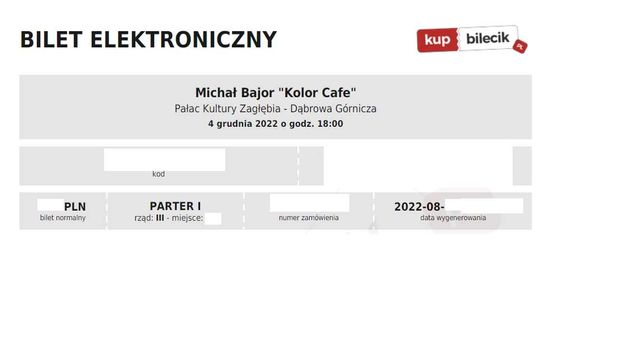 2x bilet na koncert Michał Bajor Dąbrowa Górnicza 04.12.2022 g18:00