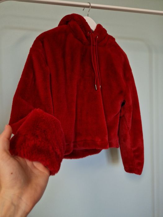 Czerwona bluza z kapturem futerkowa futrzana z futra Urban Classics