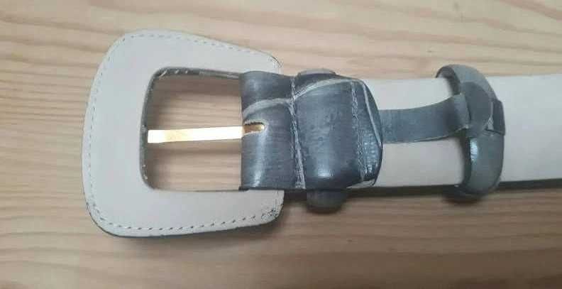 BOGNER nowy pasek skórzany 70 cm szary jasny szeroki 4 cm skóra węża